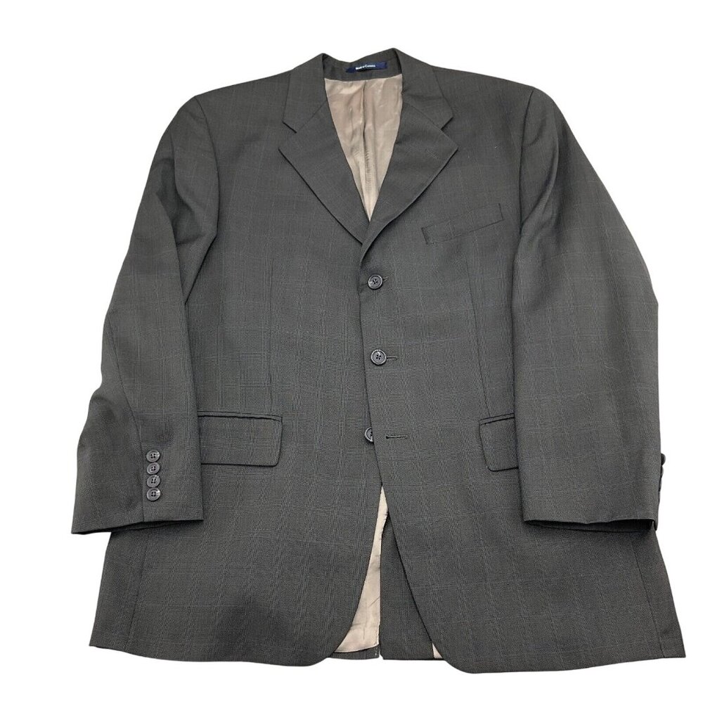 Chaps Ralph Lauren Blazer Men 42R Gray Blue Plaid Cashmere Wool Union Canada VTG
